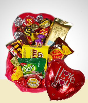 Flores a  Combo San Valentin Express: Canasta  + Globo